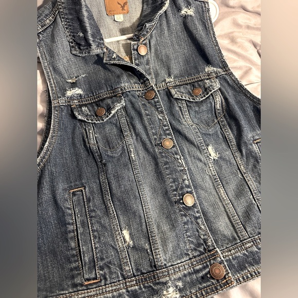 American Eagle Vintage Retro 90s Y2K look Boho Distressed Cropped Denim Vest XL - Picture 4 of 5